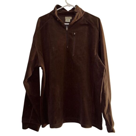 L.L. Bean Men's XL Brown Fleece Pullover Sweater Quarter Zip Casual - Picture 1 of 6